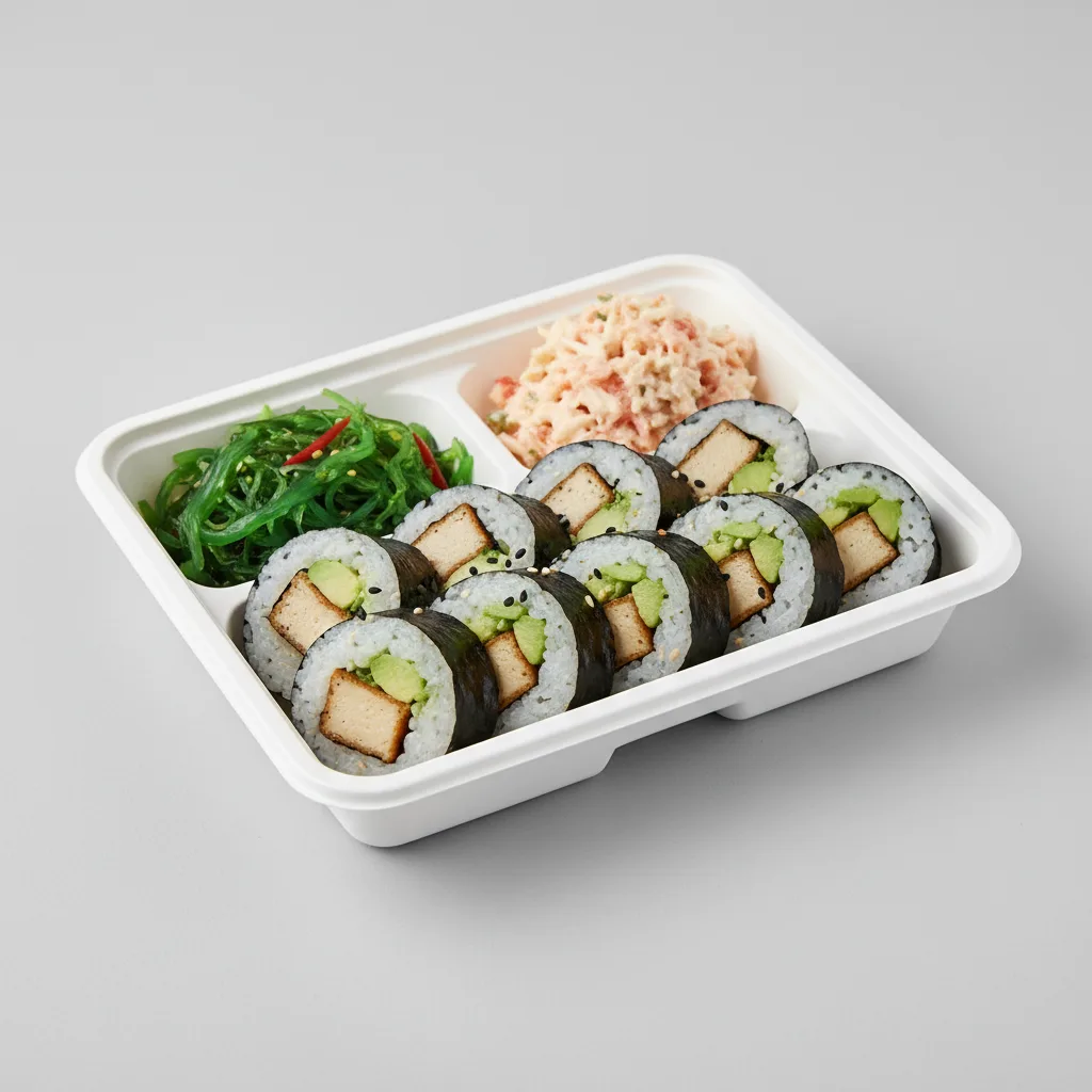Tofu Avo Roll Bento With Seaweed Salad and Crab Salad Tofu Avo Roll Bento With Seaweed Salad and Crab Salad