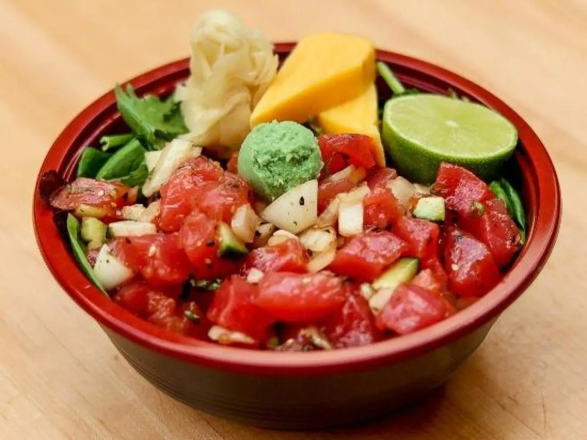 Tuna Poke Bento With Seaweed Salad and Crab Salad