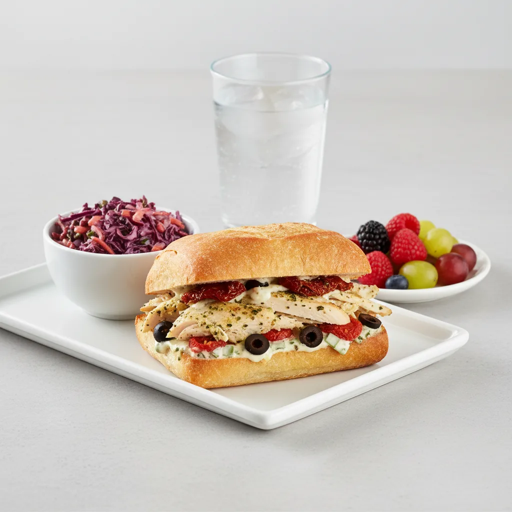 Chicken Provencal Sandwich, Coleslaw, Fruit, Water Chicken Provencal Sandwich, Coleslaw, Fruit, Water