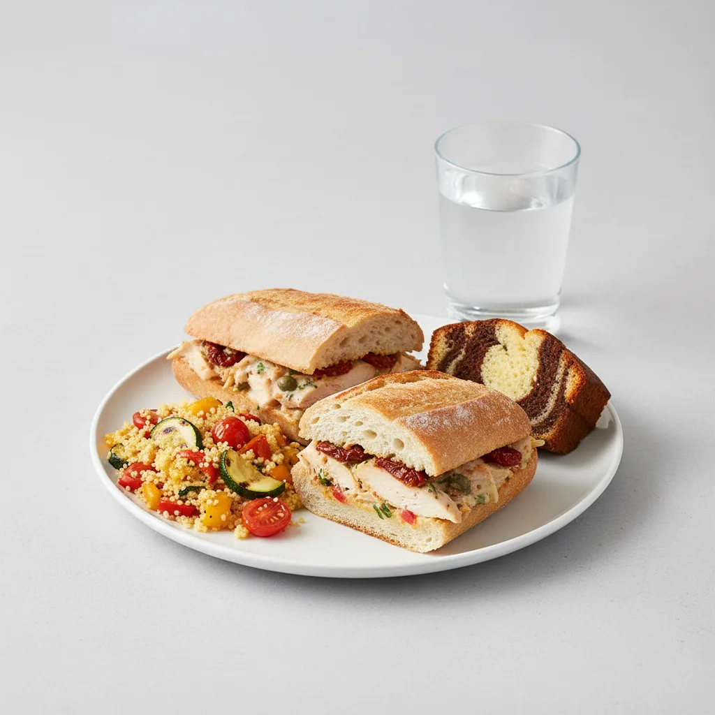 Chicken Provencal Sandwich, Couscous, Poundcake, Water Chicken Provencal Sandwich, Couscous, Poundcake, Water