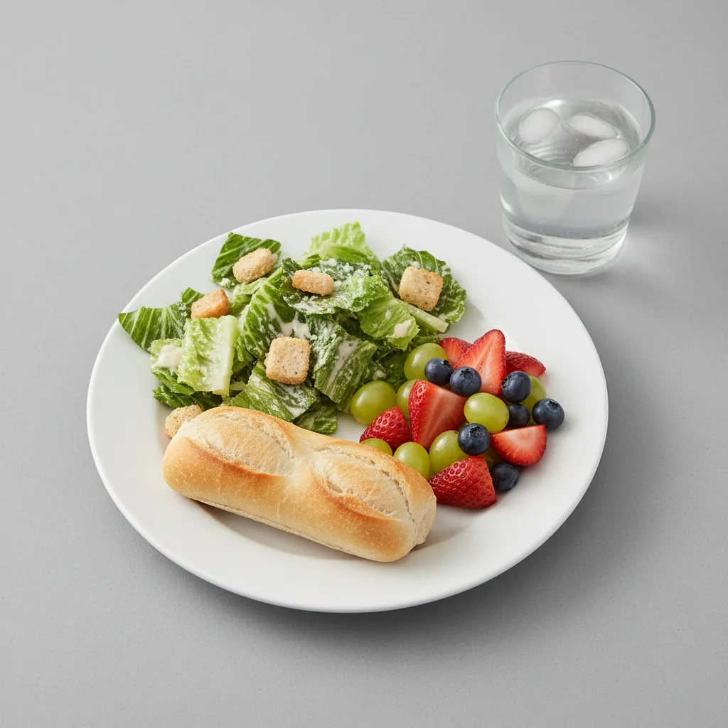 Caesar House Salad, Fruit, Water Caesar House Salad, Fruit, Water