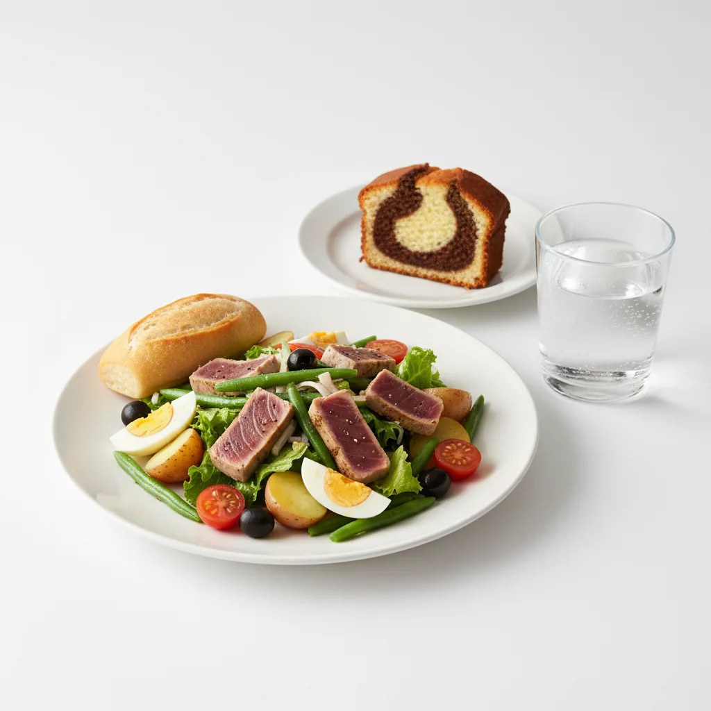 Tuna Nicoise House Salad, Poundcake, Water Tuna Nicoise House Salad, Poundcake, Water