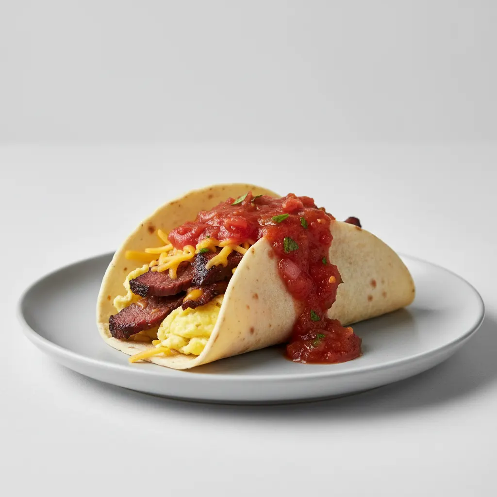 Brisket, Egg, and Cheese with Red Salsa