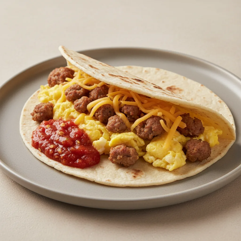 Sausage, Egg, and Cheese with Spicy Red Salsa