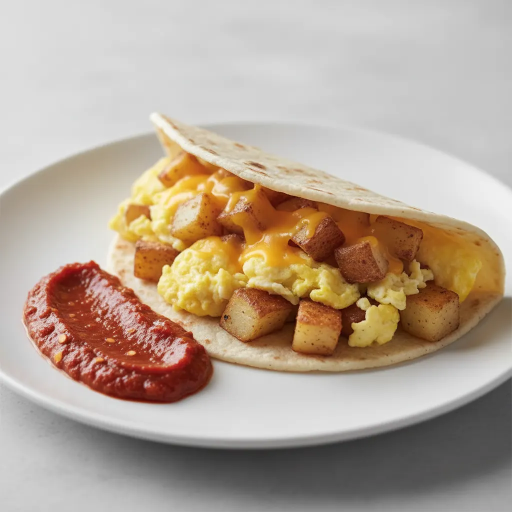 Potato, Egg, and Cheese with Red Spicy Salsa
