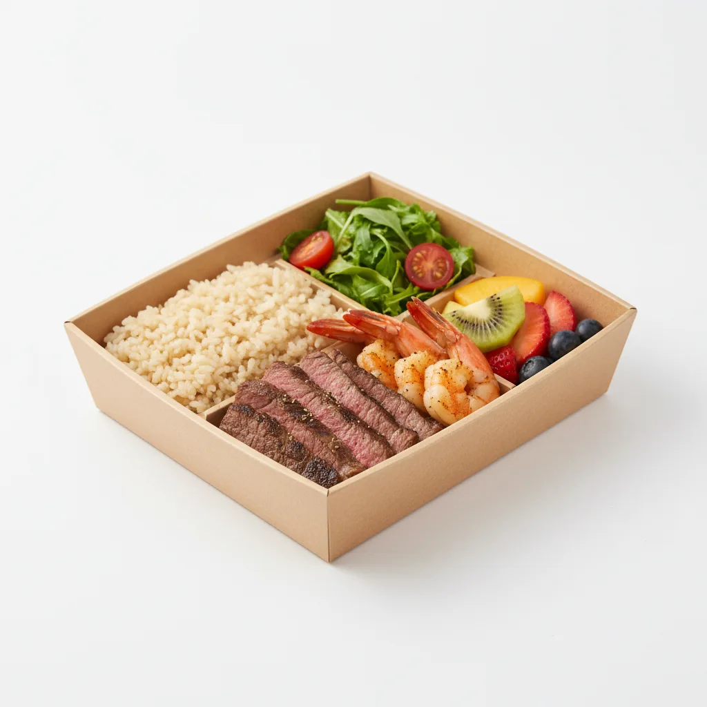 Brown Rice Ribeye and Shrimp Bento Box Brown Rice Ribeye and Shrimp Bento Box