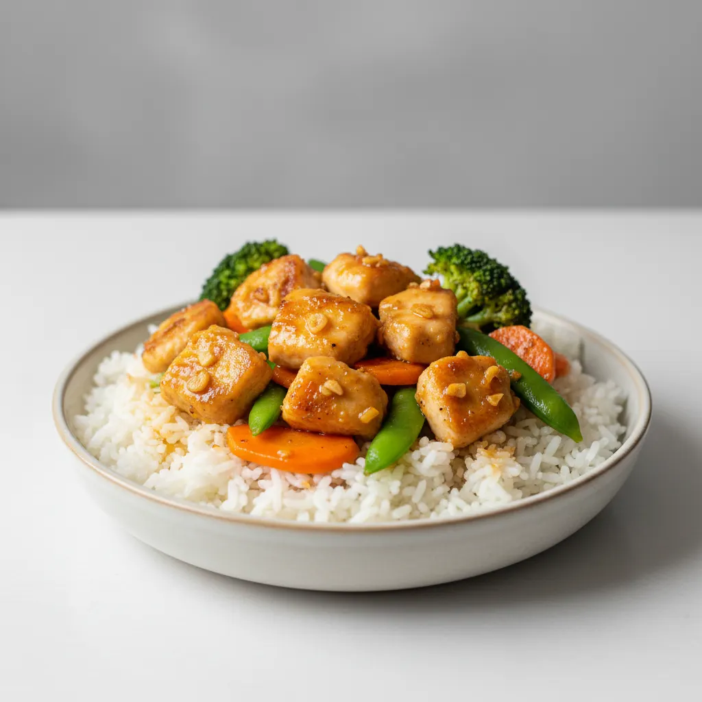 Steamed Rice Garlic Butter Chicken Bowl with Veggies Steamed Rice Garlic Butter Chicken Bowl with Veggies