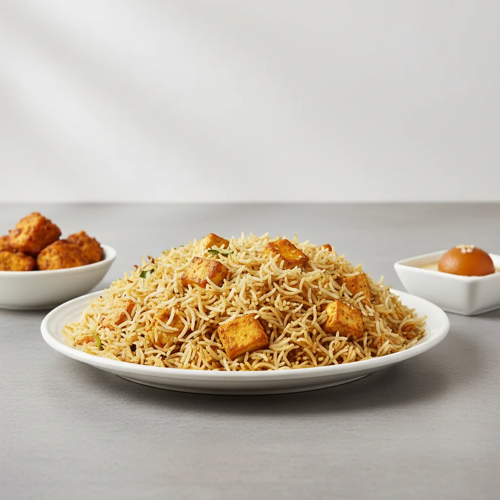 Paneer Family Pack Biryani (with Appetizer and Dessert) Paneer Family Pack Biryani (with Appetizer and Dessert)