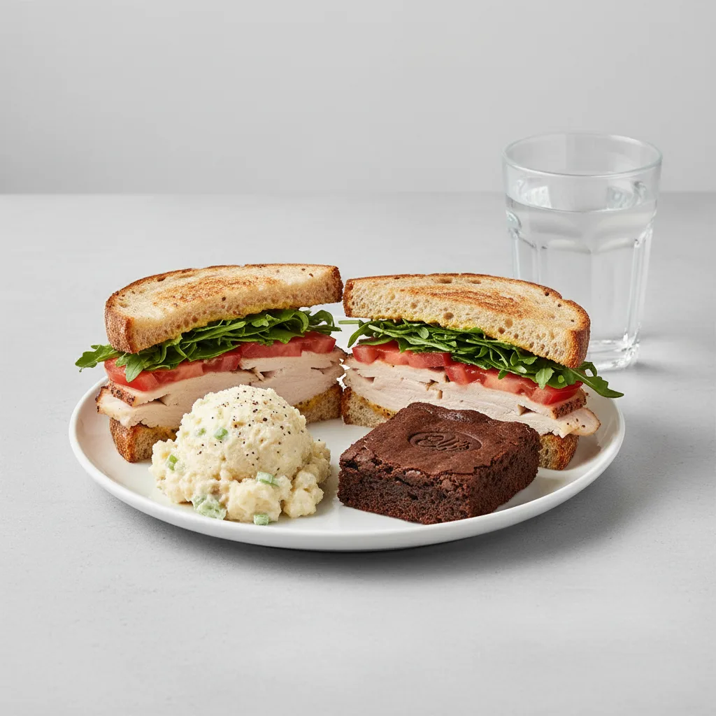 Turkey Sandwich with Potato Salad, Eli's Brownie, Water Turkey Sandwich with Potato Salad, Eli's Brownie, Water