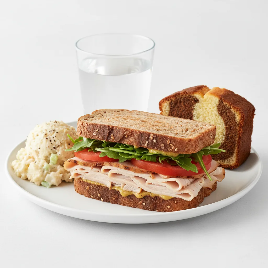 Turkey Sandwich with Potato Salad, Poundcake, Water Turkey Sandwich with Potato Salad, Poundcake, Water