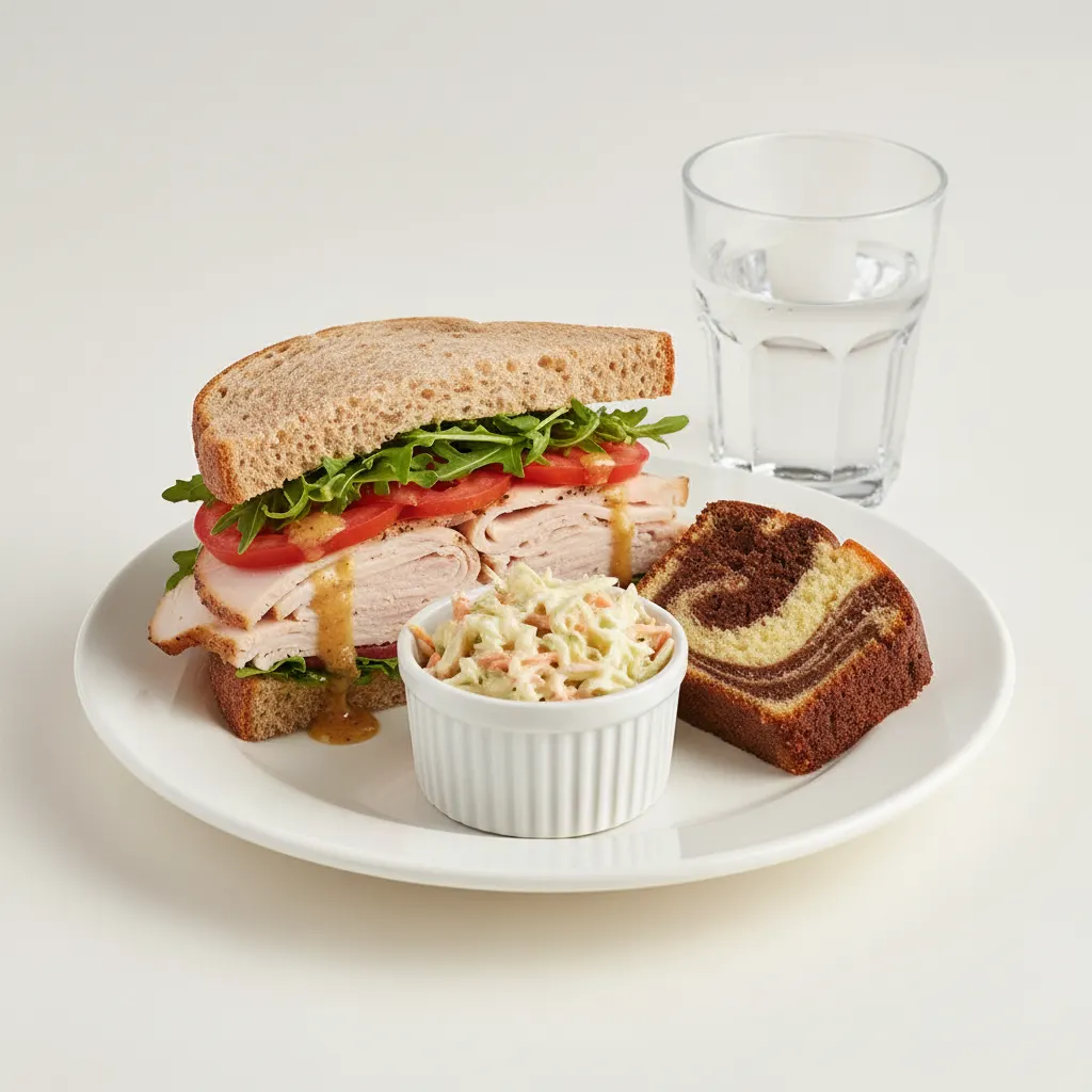 Turkey Sandwich with Coleslaw, Poundcake, Water Turkey Sandwich with Coleslaw, Poundcake, Water