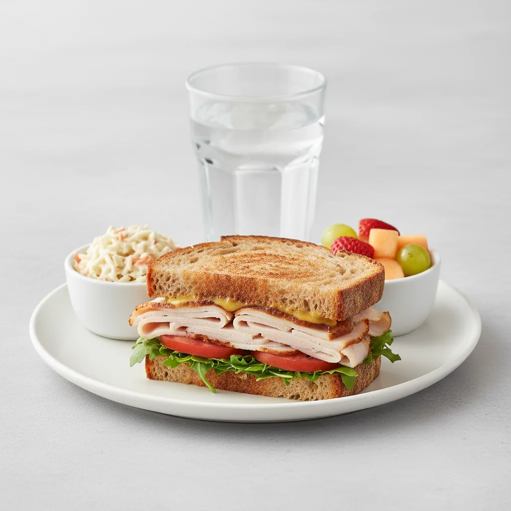 Turkey Sandwich with Coleslaw, Fruit, Water Turkey Sandwich with Coleslaw, Fruit, Water