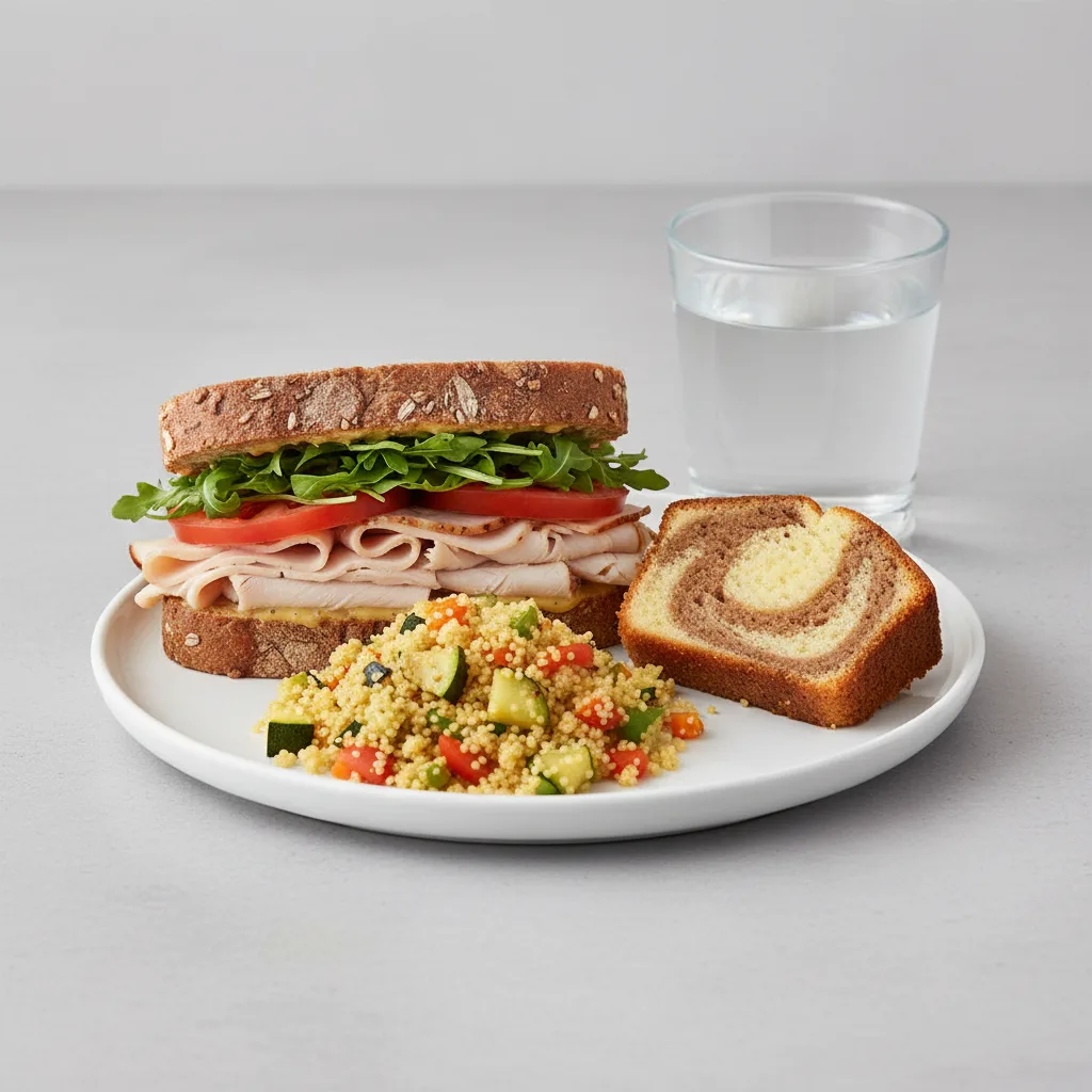 Turkey Sandwich with Couscous, Poundcake, Water Turkey Sandwich with Couscous, Poundcake, Water