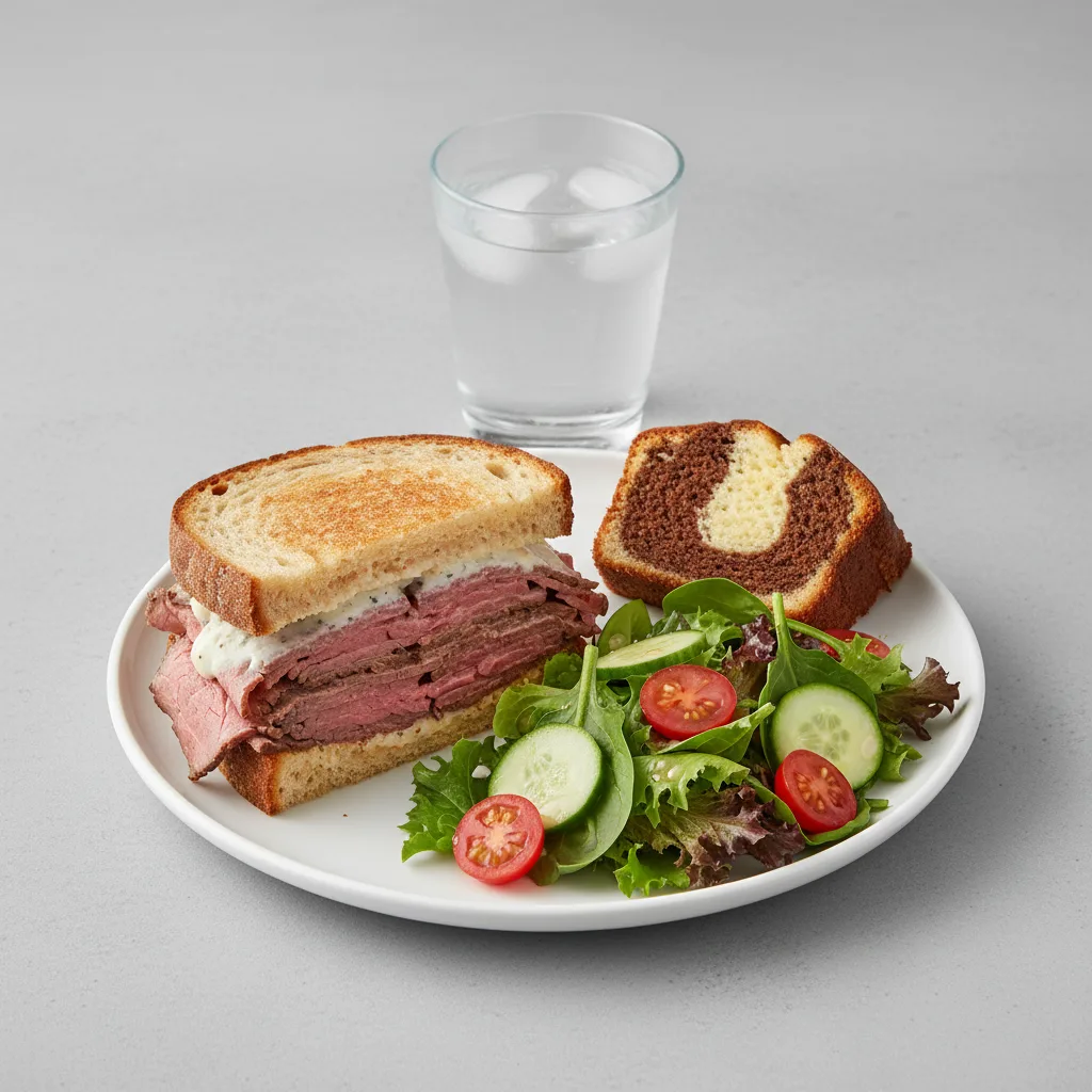 Roast Beef Sandwich, House Salad, Poundcake, Water Roast Beef Sandwich, House Salad, Poundcake, Water