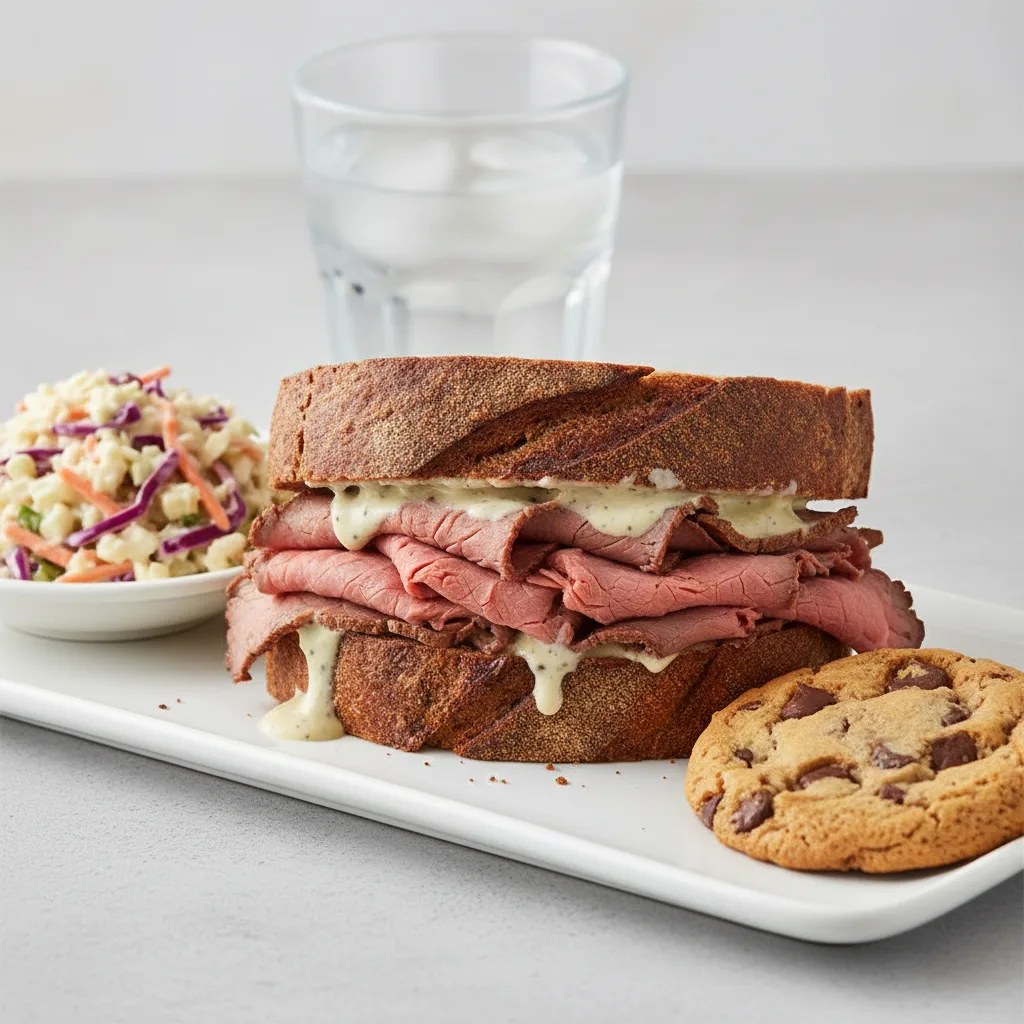 Roast Beef Sandwich, Coleslaw, Cookie, Water Roast Beef Sandwich, Coleslaw, Cookie, Water