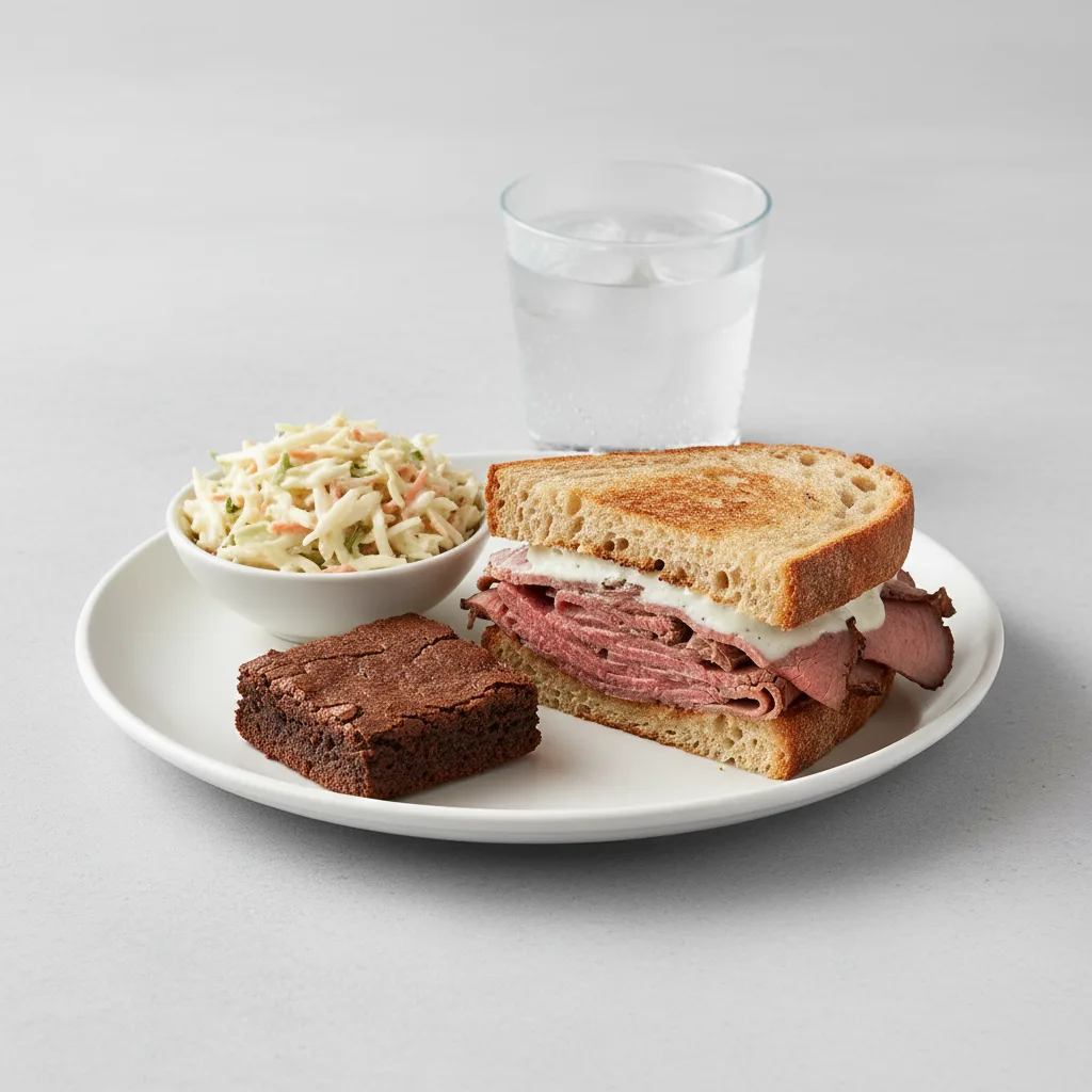 Roast Beef Sandwich, Coleslaw, Eli's Brownie, Water Roast Beef Sandwich, Coleslaw, Eli's Brownie, Water