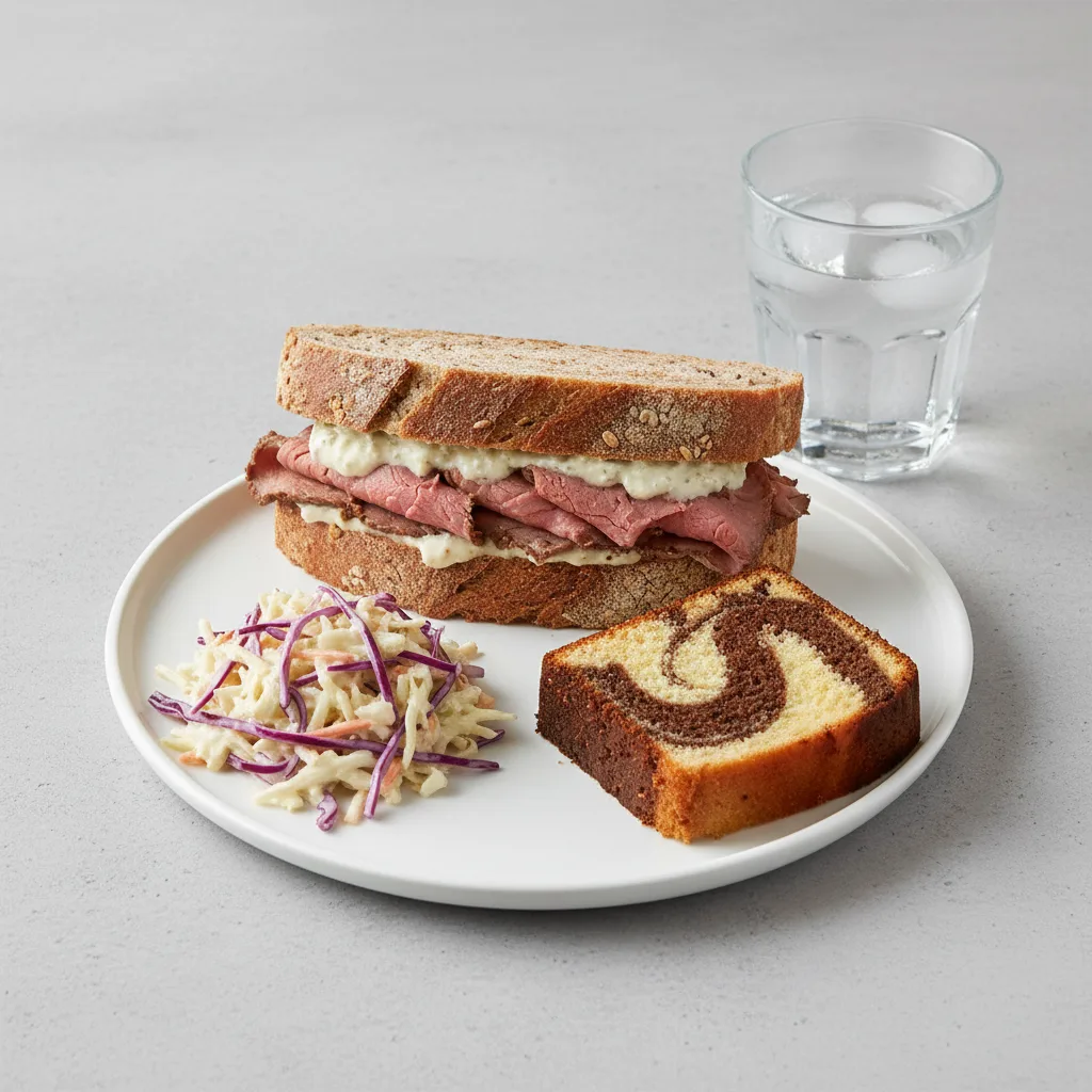Roast Beef Sandwich, Coleslaw, Poundcake, Water Roast Beef Sandwich, Coleslaw, Poundcake, Water
