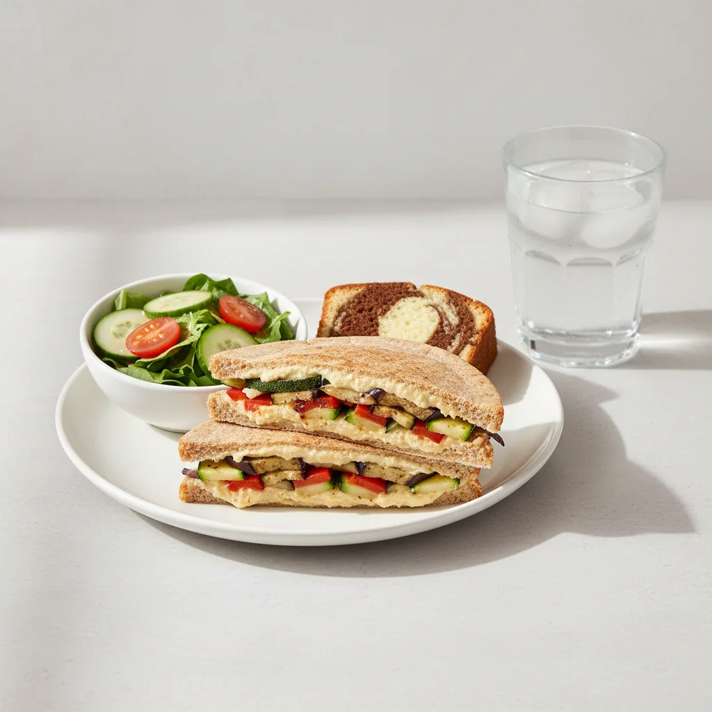 Grilled Vegetable and Hummus Sandwich, House Salad, Poundcake, Water Grilled Vegetable and Hummus Sandwich, House Salad, Poundcake, Water