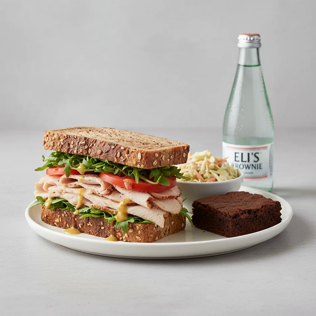 Turkey Sandwich with Coleslaw, Brownie, Sparkling Water Turkey Sandwich with Coleslaw, Brownie, Sparkling Water