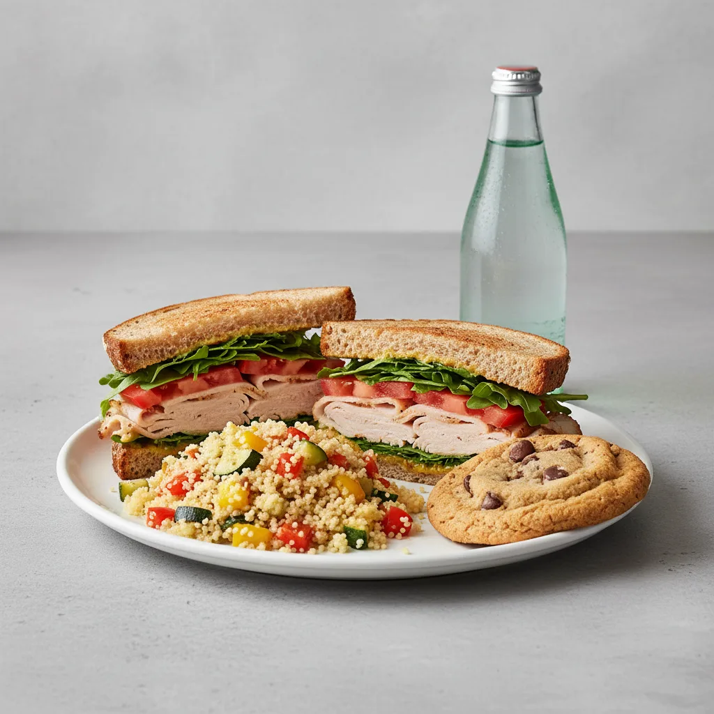 Turkey Sandwich with Couscous, Cookie, Sparkling Water Turkey Sandwich with Couscous, Cookie, Sparkling Water