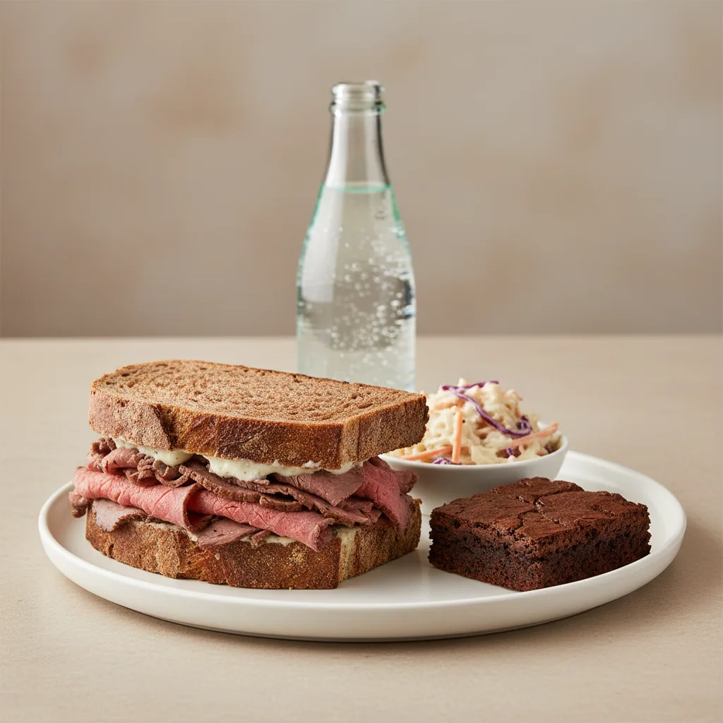 Roast Beef Sandwich, Coleslaw, Brownie, Sparkling Water Roast Beef Sandwich, Coleslaw, Brownie, Sparkling Water