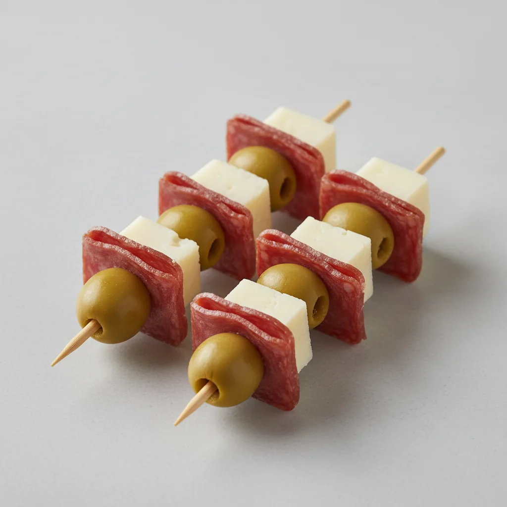 Salami, Cheese and Olive Skewers Salami, Cheese and Olive Skewers