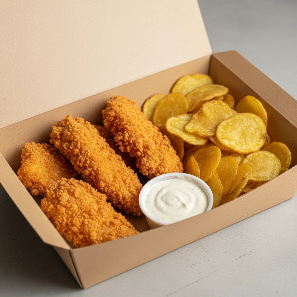 Yukon Chips Crispy Chicken Tenders Boxed Meal Yukon Chips Crispy Chicken Tenders Boxed Meal