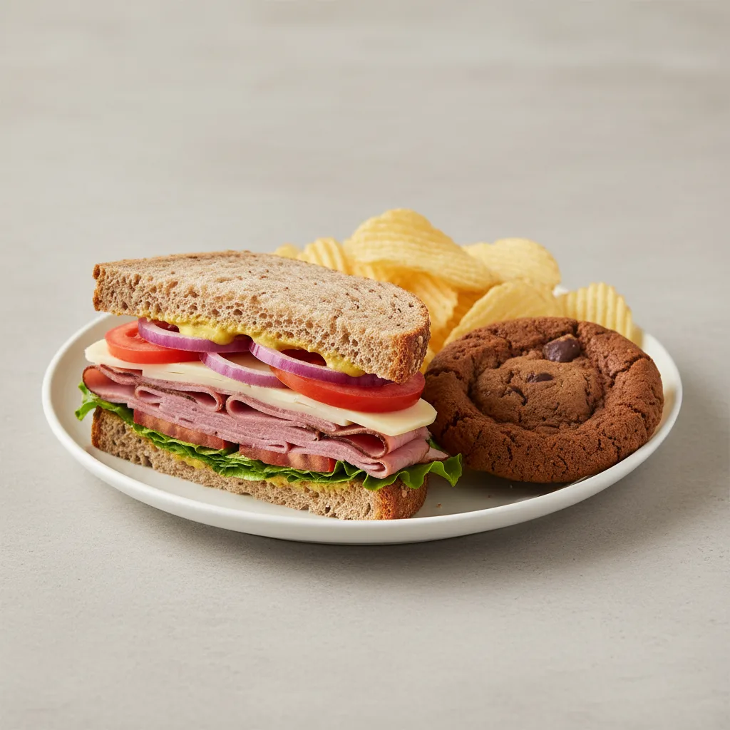 Classic Black Forest Ham Sandwich with Chips and a Cookie Classic Black Forest Ham Sandwich with Chips and a Cookie