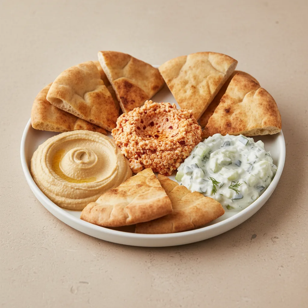 Three-Dip Combo with Toasted Pita Three-Dip Combo with Toasted Pita