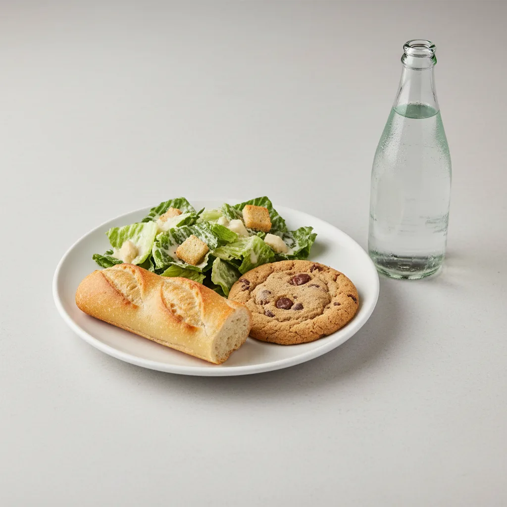 Caesar House Salad, Cookie, Sparkling Water Caesar House Salad, Cookie, Sparkling Water