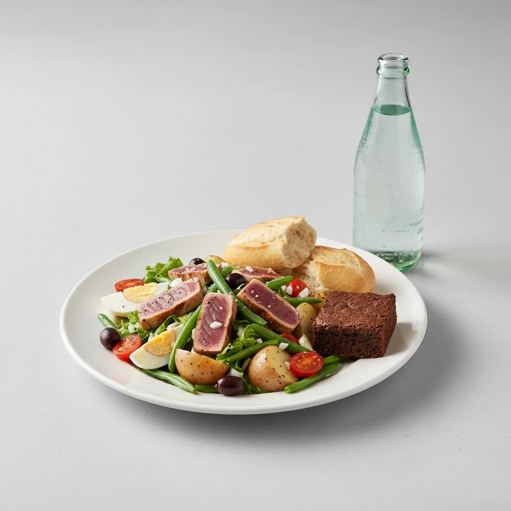 Tuna Nicoise House Salad, Brownie, Sparkling Water Tuna Nicoise House Salad, Brownie, Sparkling Water