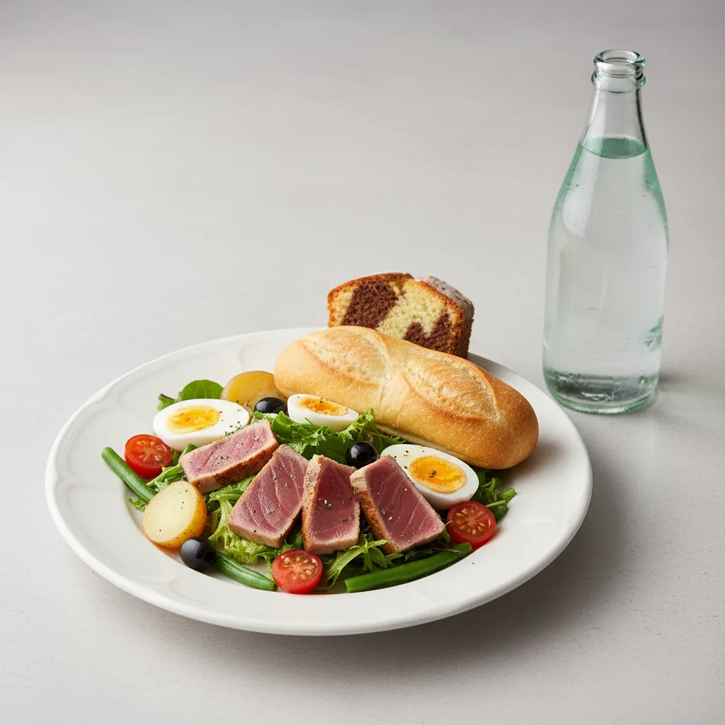 Tuna Nicoise House Salad, Poundcake, Sparkling Water Tuna Nicoise House Salad, Poundcake, Sparkling Water