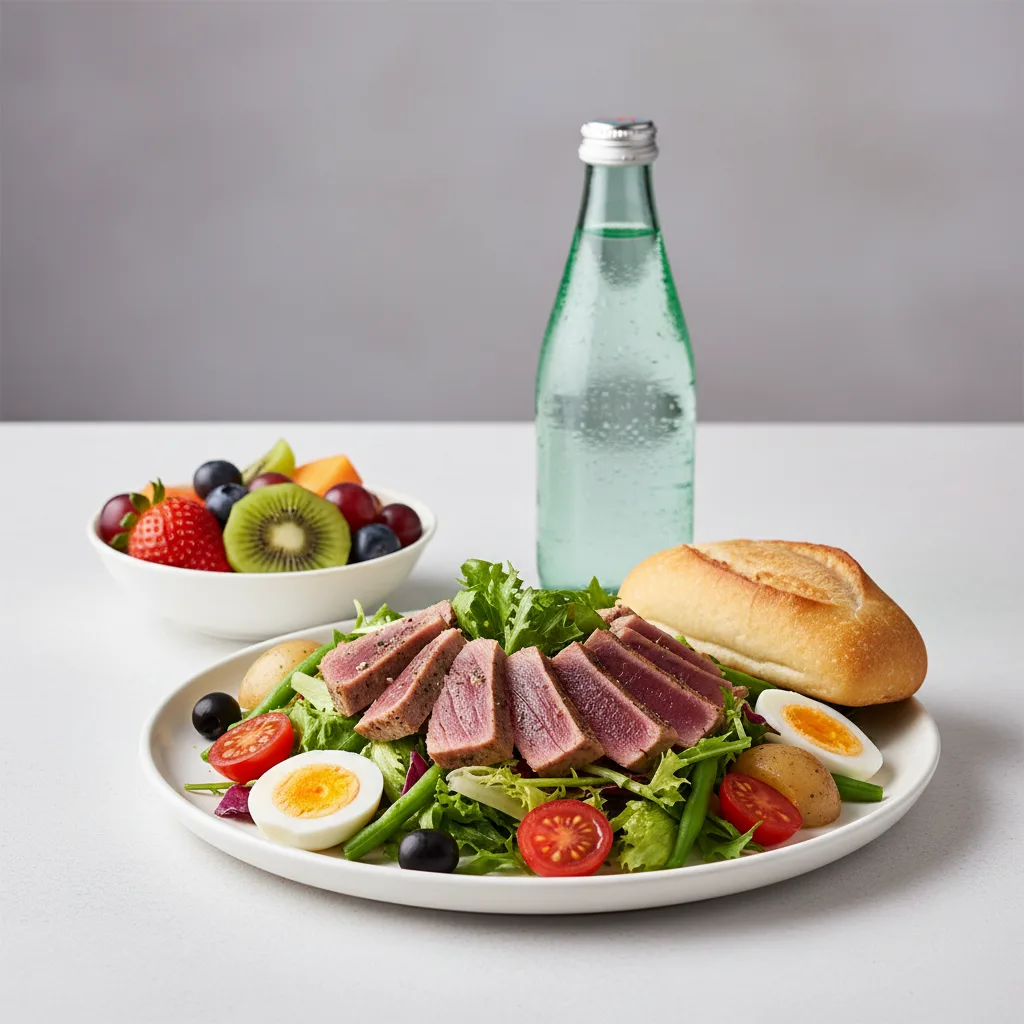 Tuna Nicoise House Salad, Fruit, Sparkling Water Tuna Nicoise House Salad, Fruit, Sparkling Water