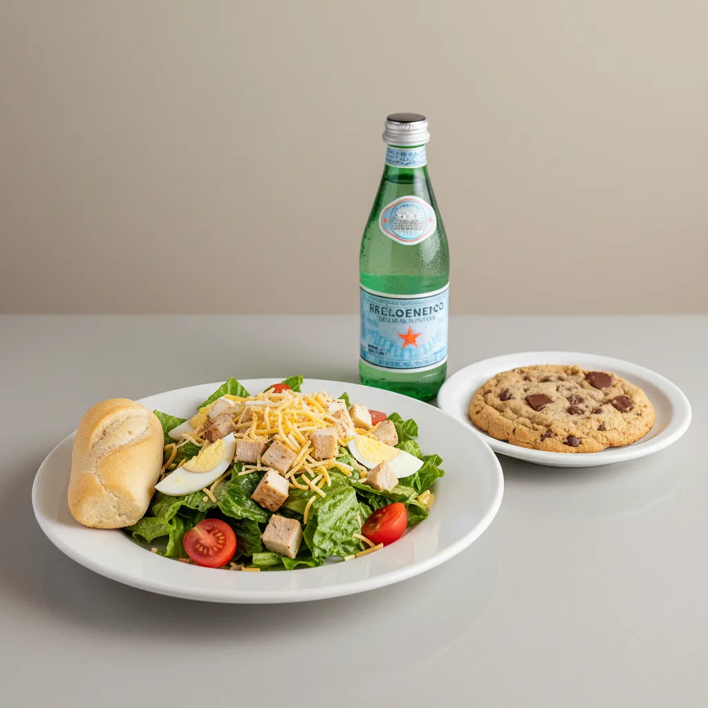 Chef House Salad, Chocolate Chip Cookie, Sparkling Water Chef House Salad, Chocolate Chip Cookie, Sparkling Water