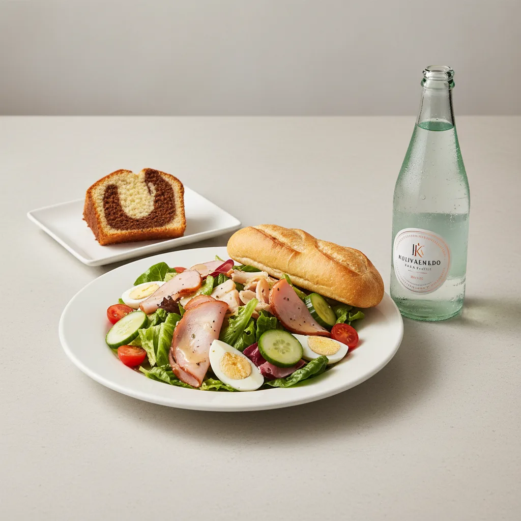 Chef House Salad, Poundcake, Sparkling Water Chef House Salad, Poundcake, Sparkling Water