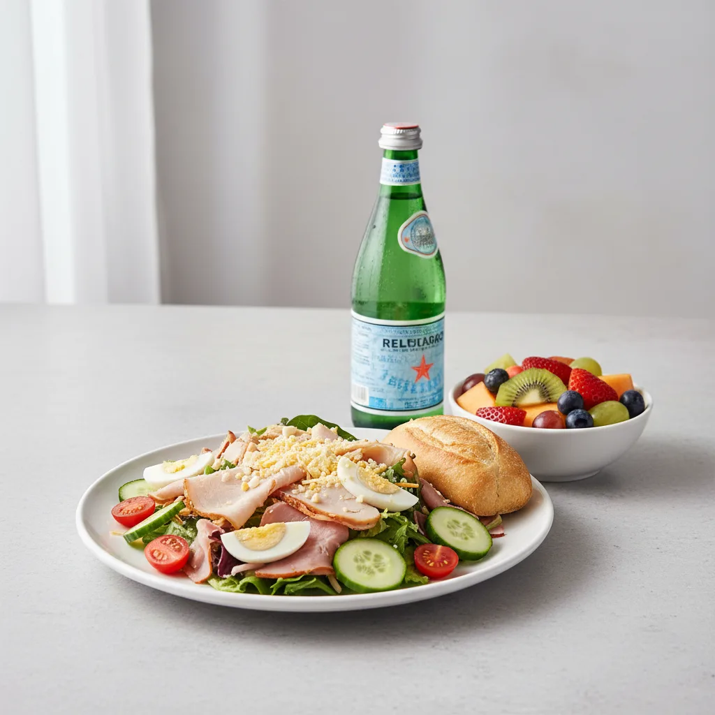 Chef House Salad, Fruit, Sparkling Water Chef House Salad, Fruit, Sparkling Water
