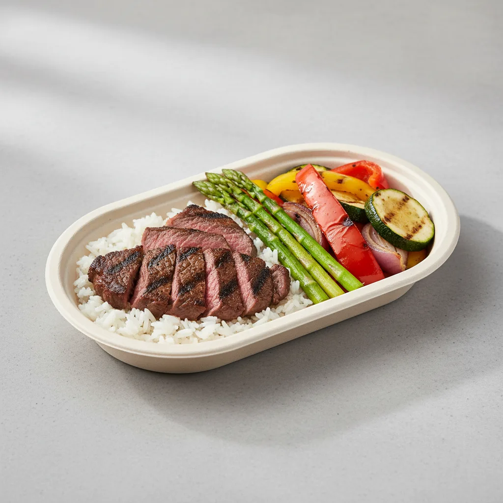 Grilled Veggies, Steak and Rice Tray