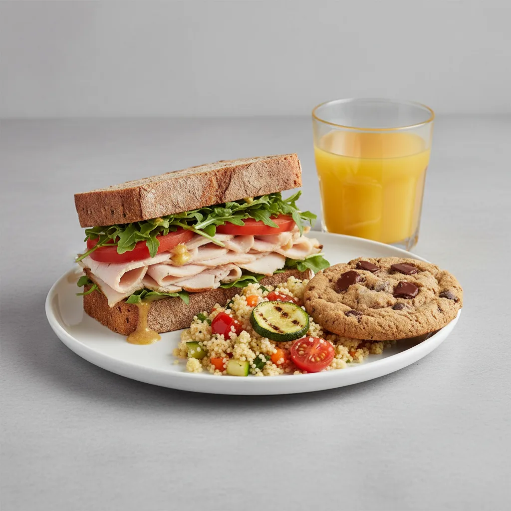 Turkey Sandwich with Couscous, Cookie, Orange Juice Turkey Sandwich with Couscous, Cookie, Orange Juice