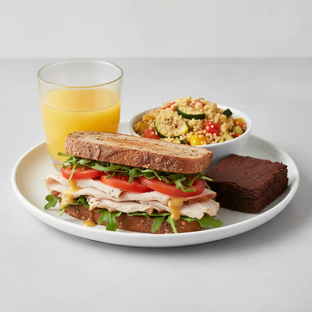 Turkey Sandwich with Couscous, Brownie, Orange Juice Turkey Sandwich with Couscous, Brownie, Orange Juice