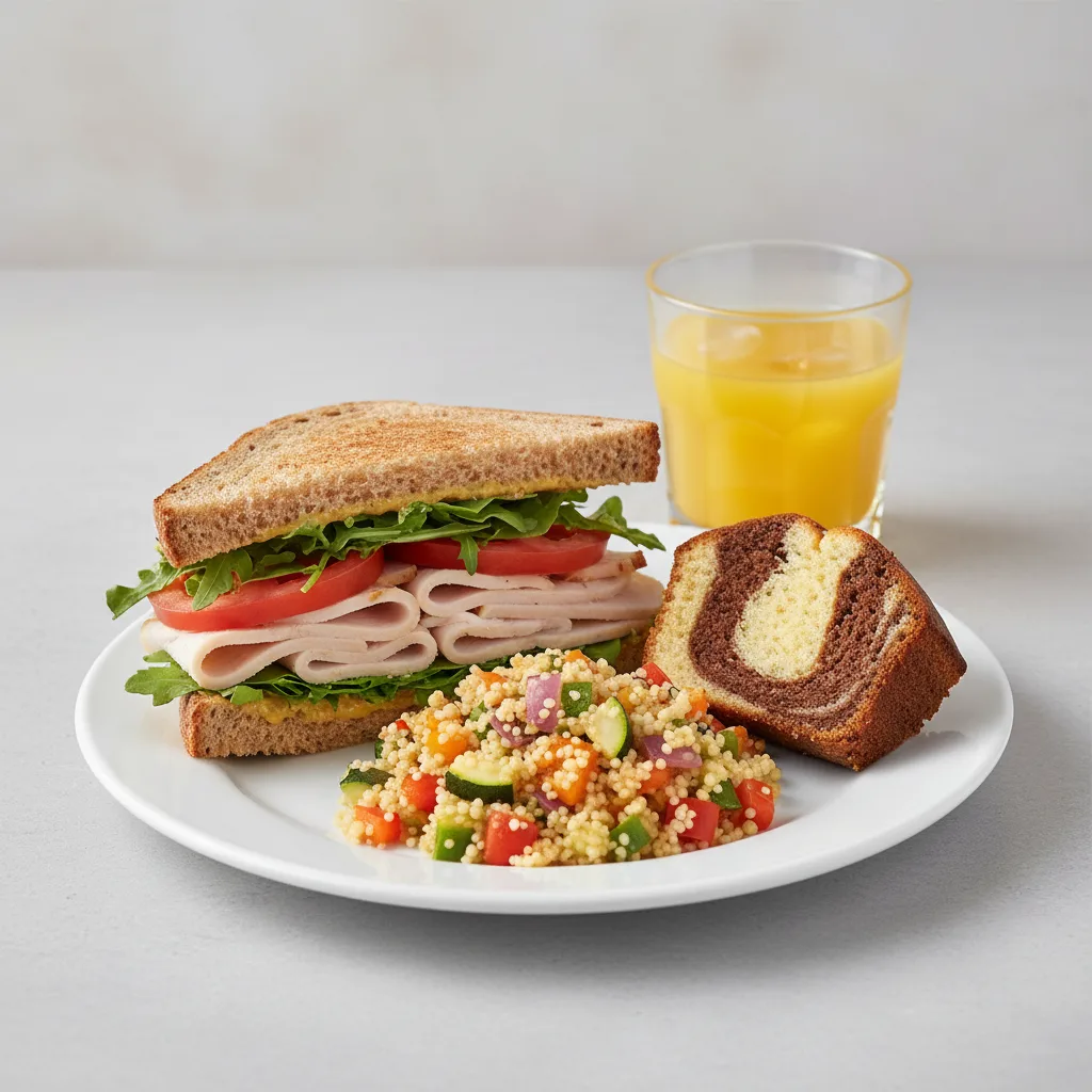 Turkey Sandwich with Couscous, Poundcake, Orange Juice Turkey Sandwich with Couscous, Poundcake, Orange Juice