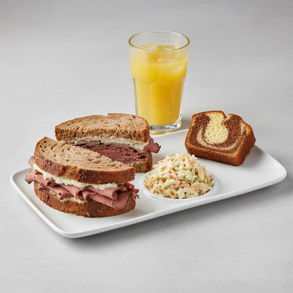 Roast Beef Sandwich, Coleslaw, Poundcake, Orange Juice Roast Beef Sandwich, Coleslaw, Poundcake, Orange Juice