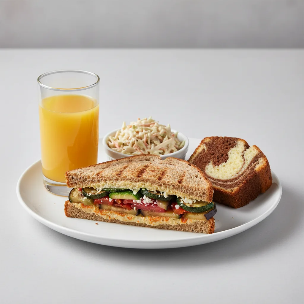 Grilled Vegetable Sandwich, Coleslaw, Poundcake, Orange Juice Grilled Vegetable Sandwich, Coleslaw, Poundcake, Orange Juice
