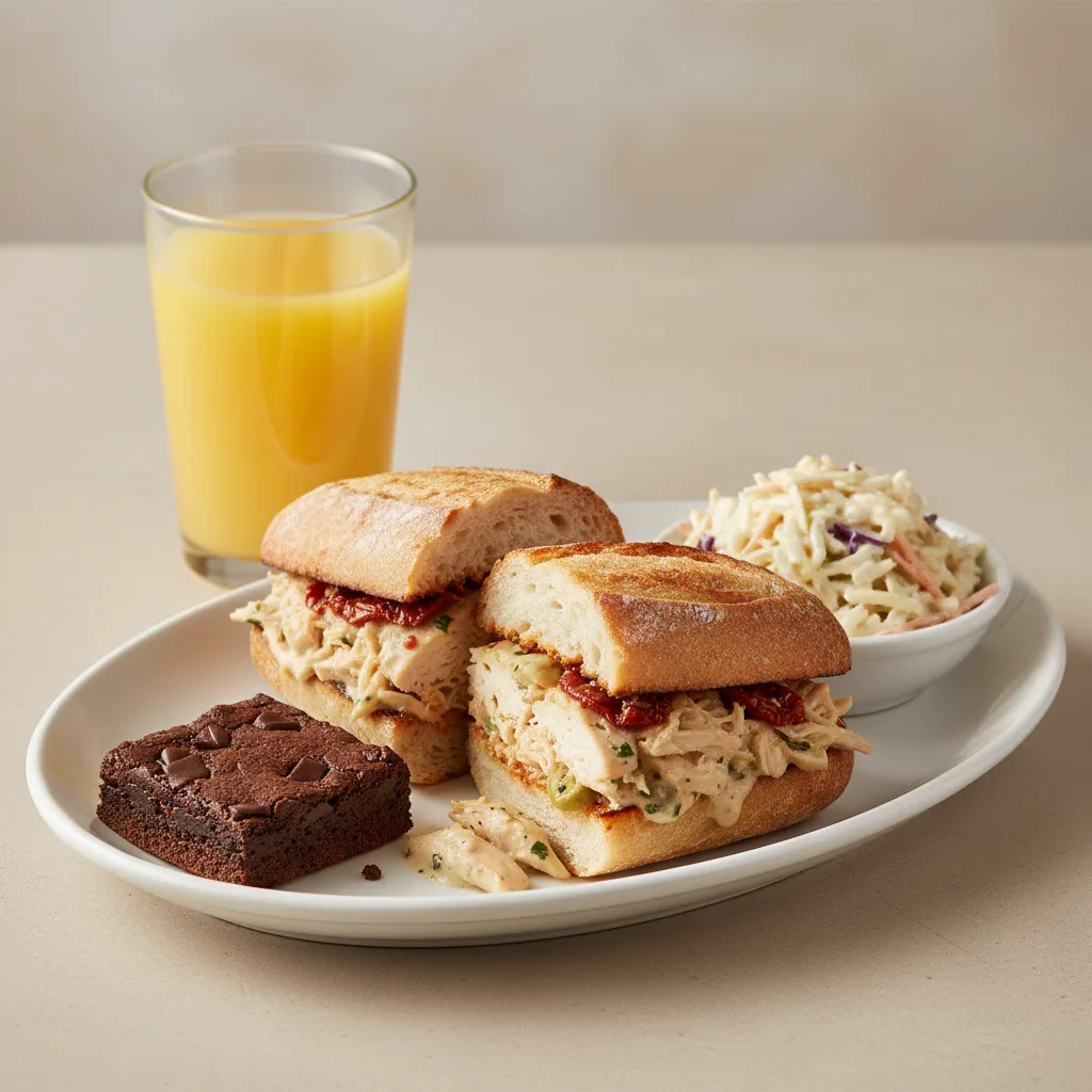 Chicken Provencal Sandwich, Coleslaw, Brownie, Orange Juice Chicken Provencal Sandwich, Coleslaw, Brownie, Orange Juice