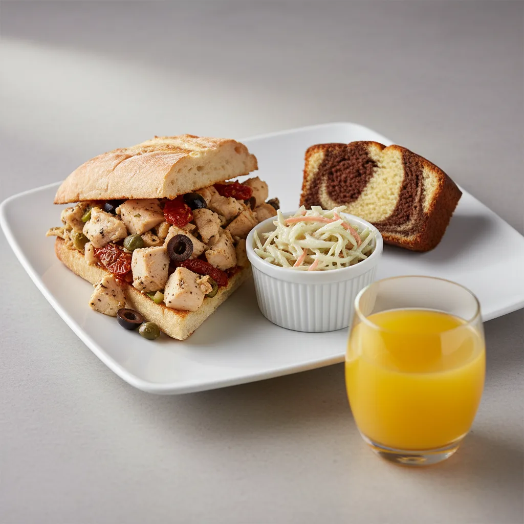 Chicken Provencal Sandwich, Coleslaw, Poundcake, Orange Juice Chicken Provencal Sandwich, Coleslaw, Poundcake, Orange Juice