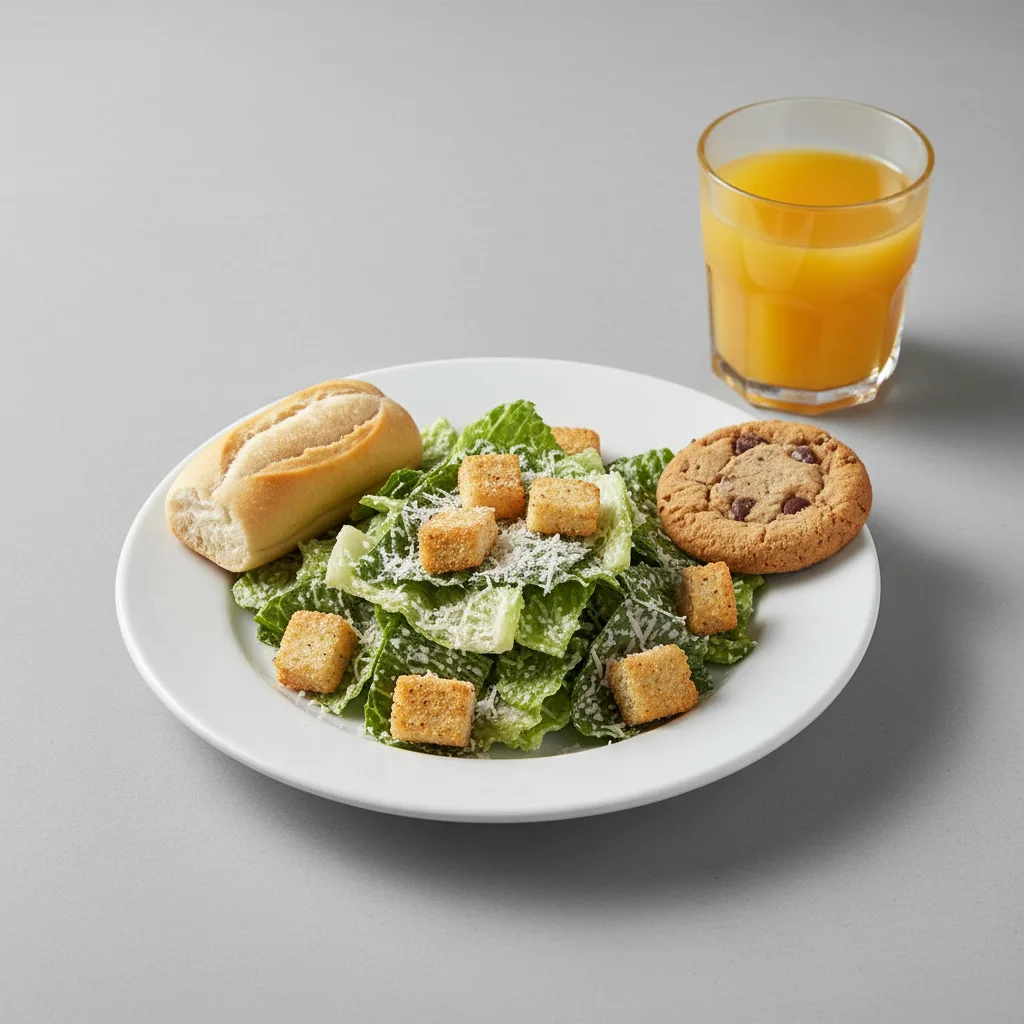 Caesar House Salad, Cookie, Orange Juice Caesar House Salad, Cookie, Orange Juice