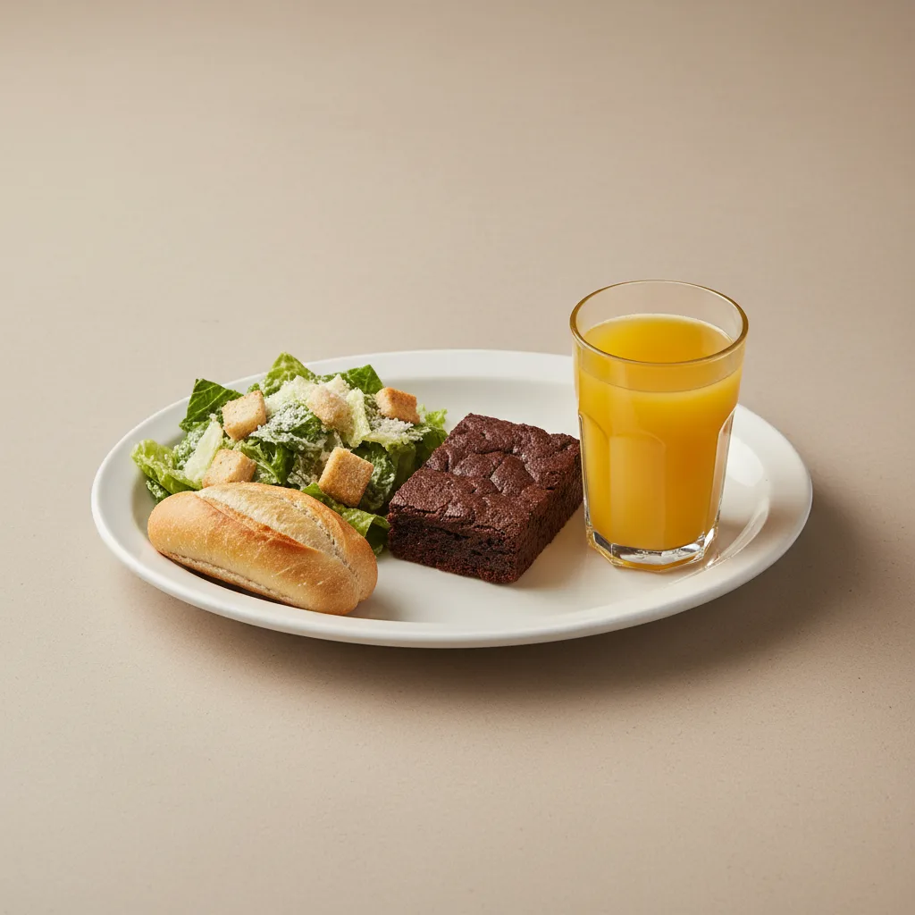Caesar House Salad, Brownie, Orange Juice Caesar House Salad, Brownie, Orange Juice