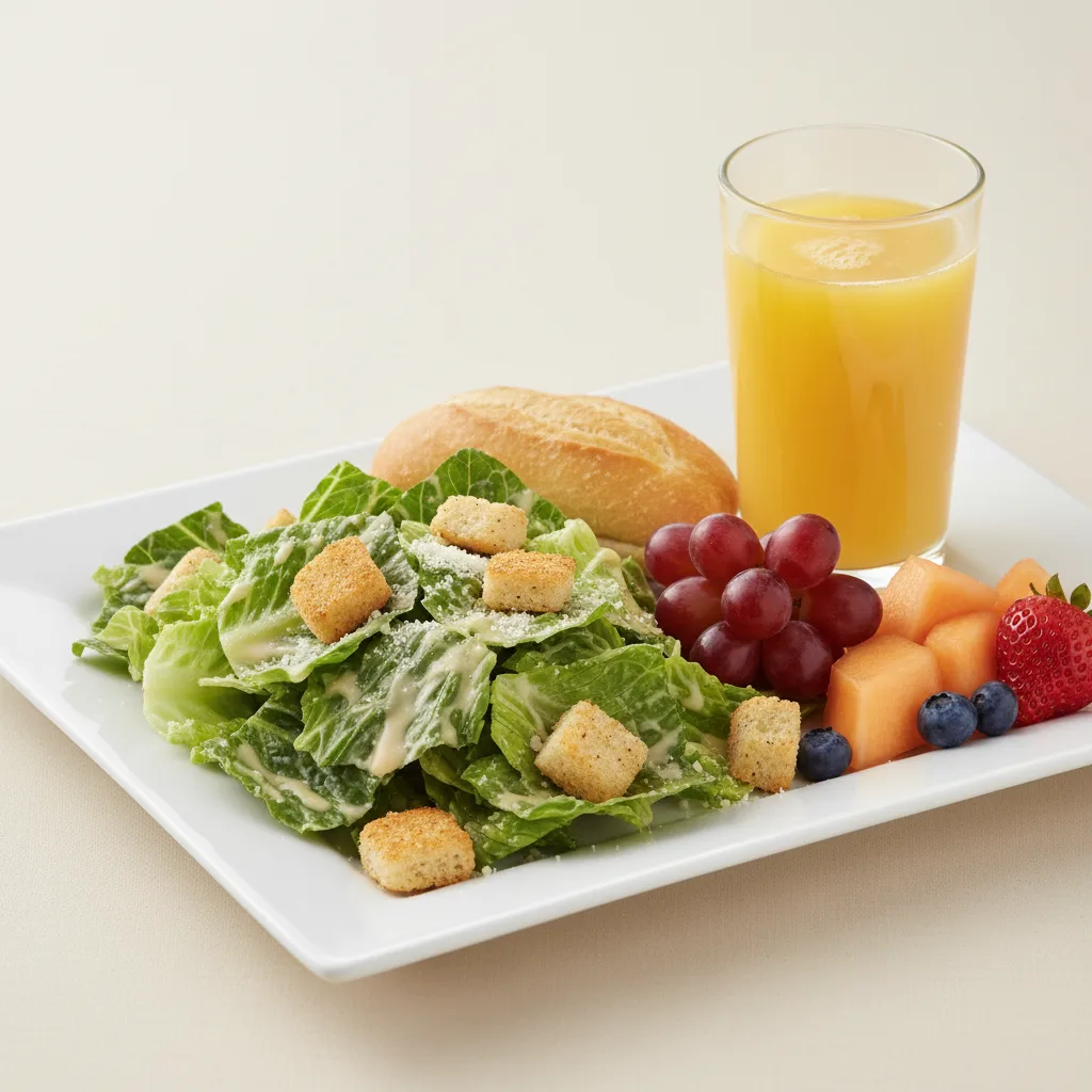 Caesar House Salad, Fruit, Orange Juice Caesar House Salad, Fruit, Orange Juice