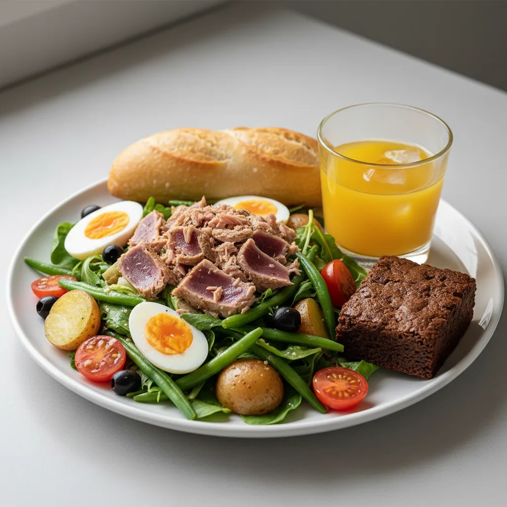 Tuna Nicoise House Salad, Brownie, Orange Juice Tuna Nicoise House Salad, Brownie, Orange Juice