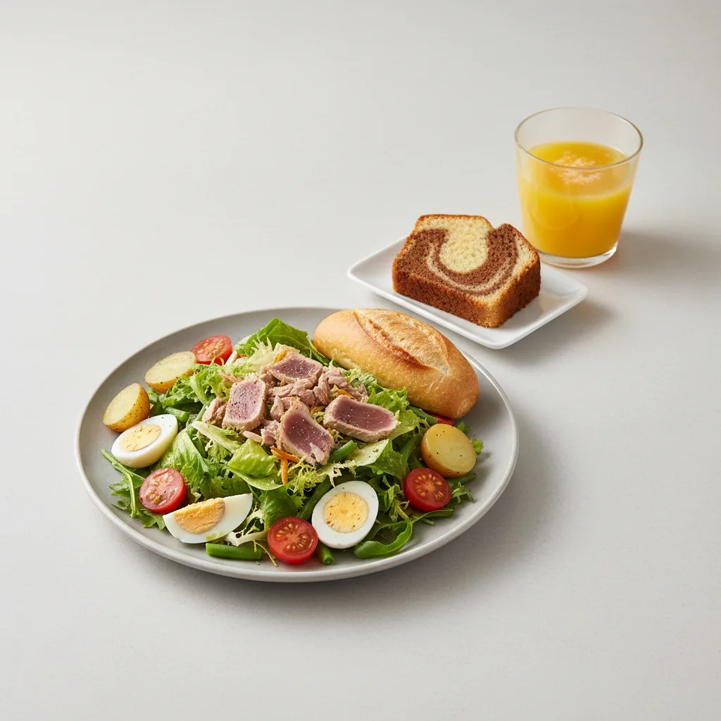 Tuna Nicoise House Salad, Poundcake, Orange Juice Tuna Nicoise House Salad, Poundcake, Orange Juice