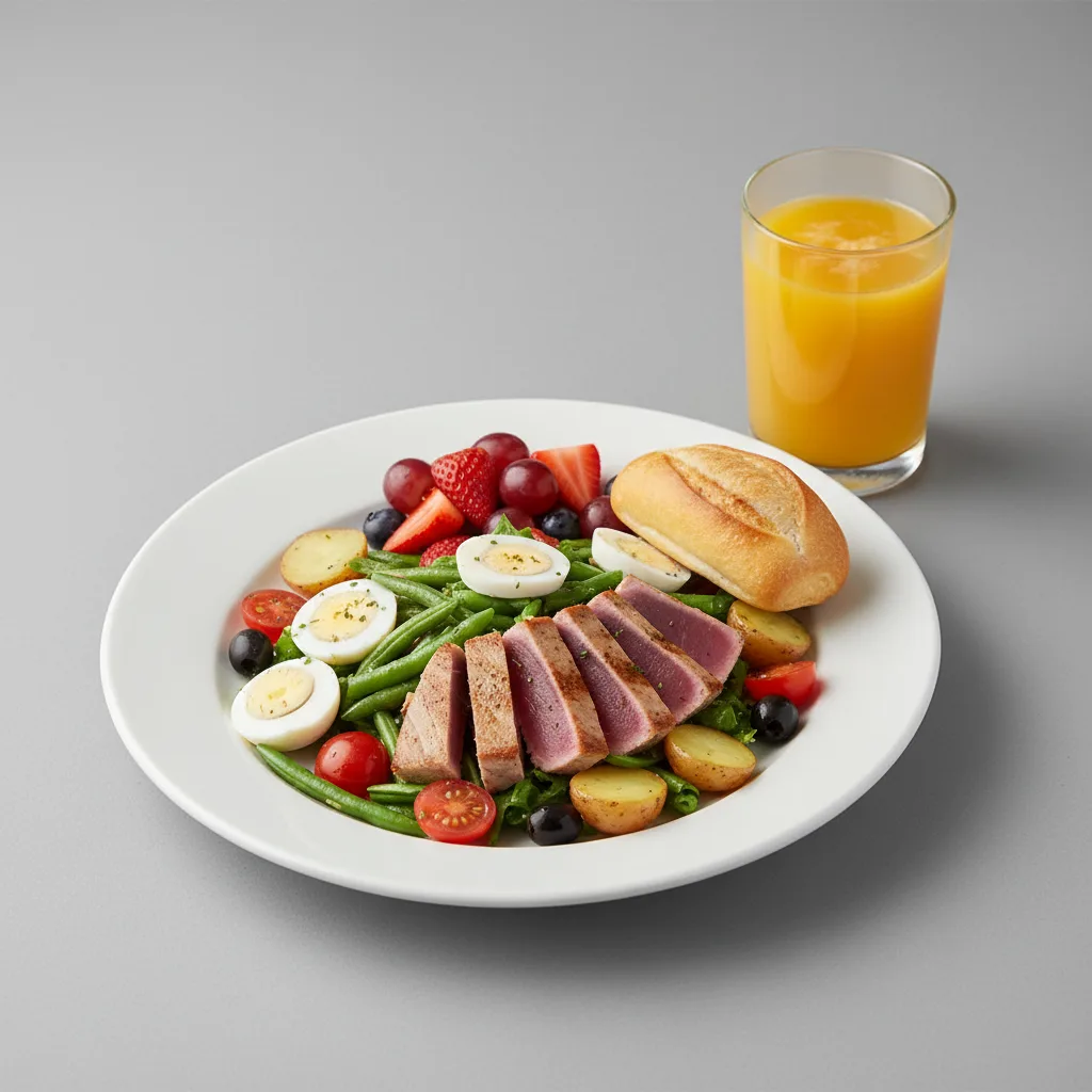 Tuna Nicoise House Salad, Fruit, Orange Juice Tuna Nicoise House Salad, Fruit, Orange Juice